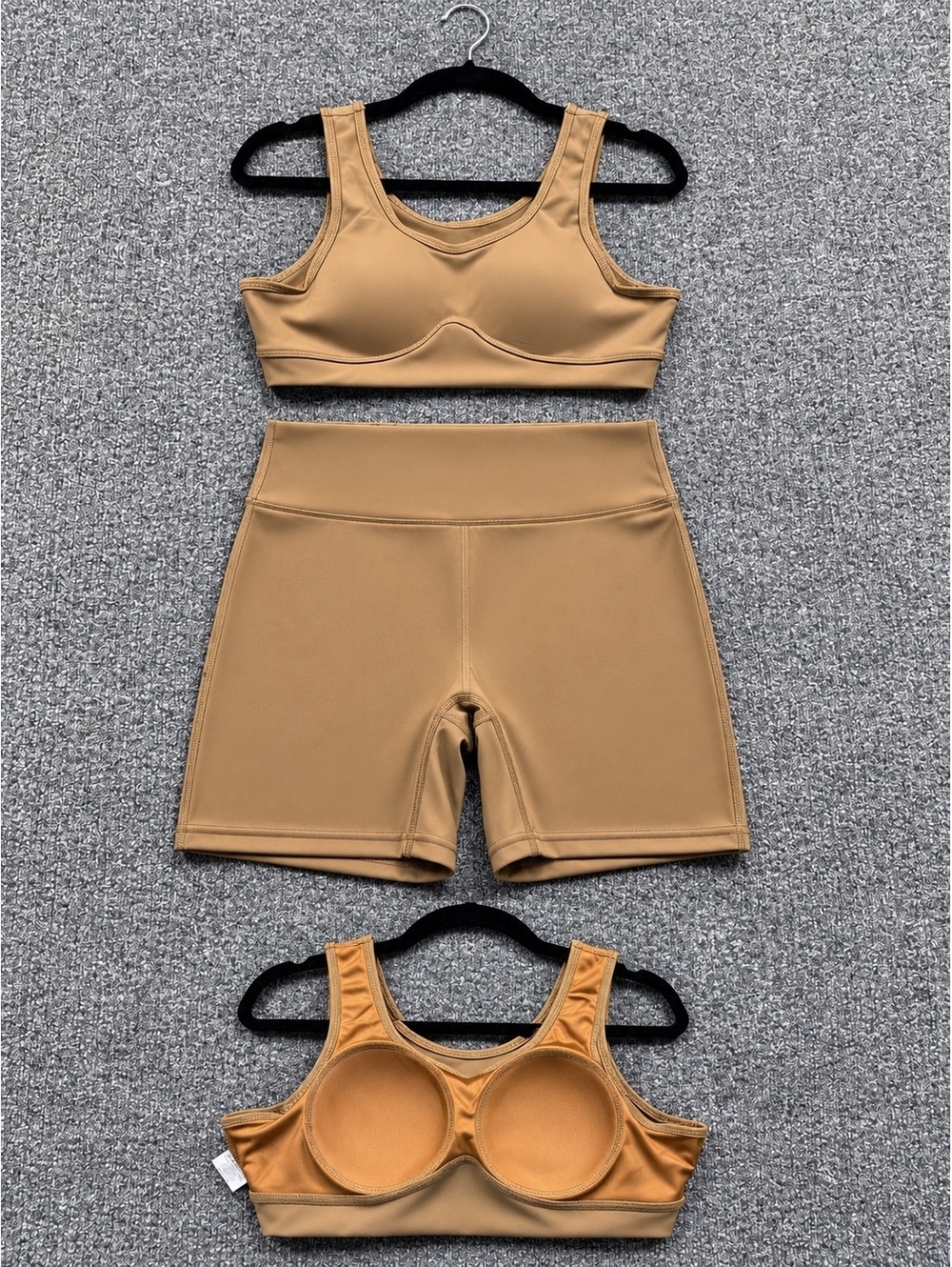 Women's Activewear Bra and Shorts Set Size L Brown Polyamide and Elastane